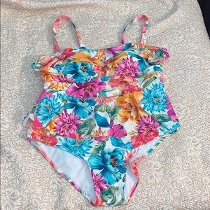 Terra&Sky floral peplum plus swimsuit